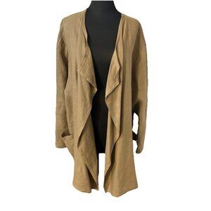 Vuokko Finland L Lagenlook Linen Oversized Waterfall Coat Overcoat Jacket Brown